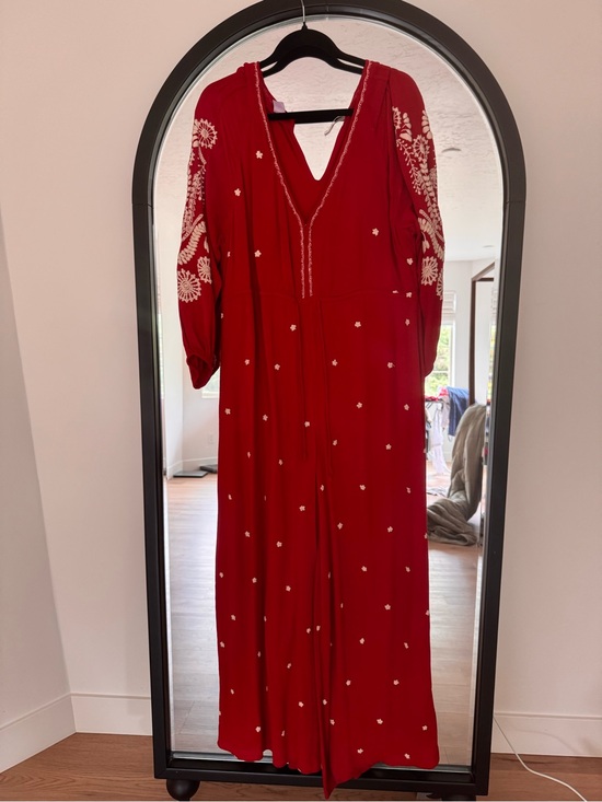 Free People Pants - FREE PEOPLE Red Embroidered V-Neck JUMPER